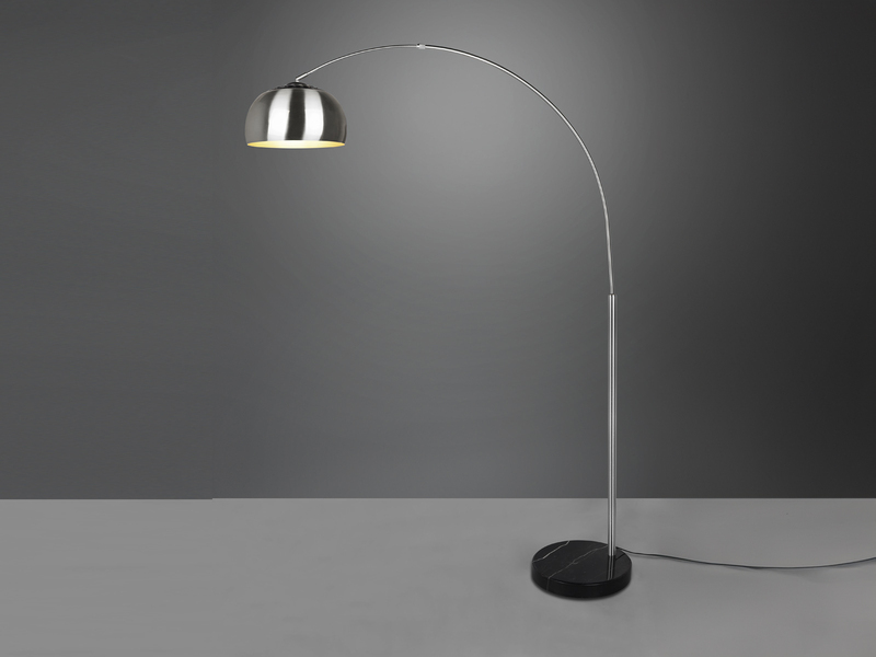 LED Bogenlampe Silber matt Marmorfuß Schwarz große Ausladung, Höhe 200cm