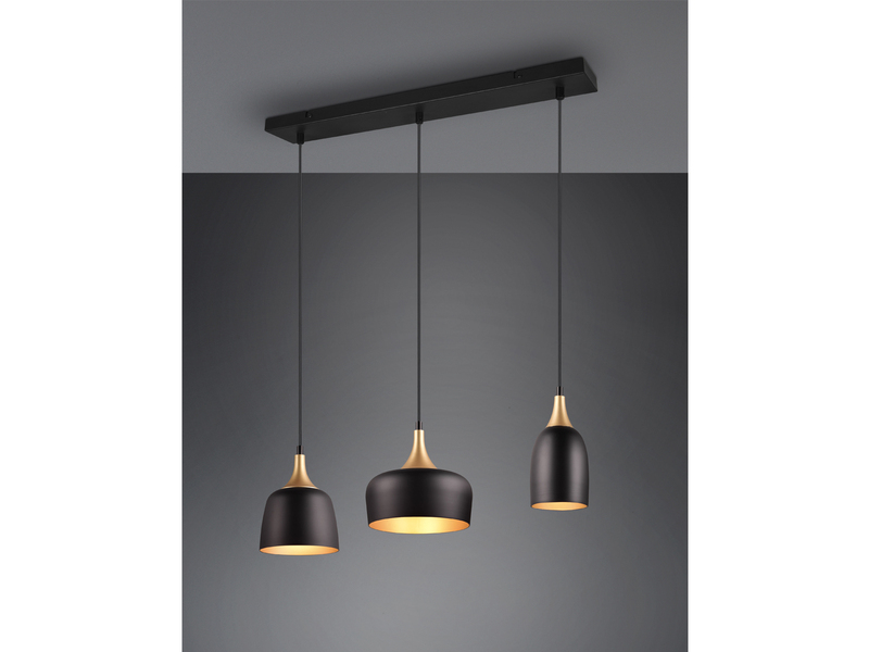 Pendelleuchte CHIRAZ 3-flammig Metall Schwarz Gold Breite 63cm