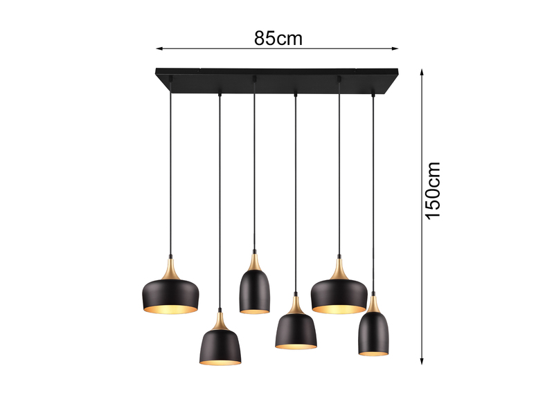 Pendelleuchte CHIRAZ 6 flammig Metall Schwarz Gold Breite 90cm