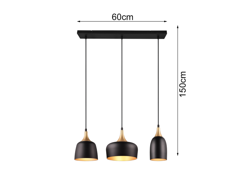 LED Pendelleuchte 3-flammig Metall Schwarz Gold Breite 63cm