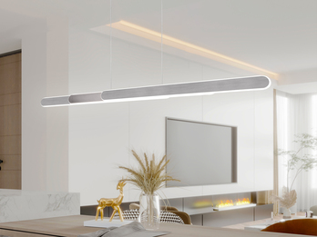 LED Pendelleuchte HELIOS Silber dimmbar & ausziehbar, max. Breite 130cm
