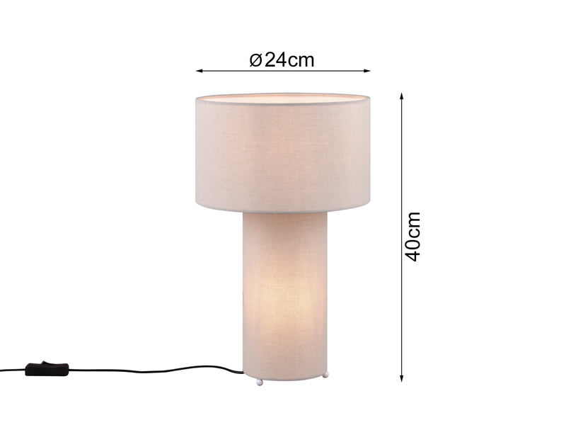 Tischleuchte BALE Korpus und Lampenschirm Stoff Ultimate Grau, Höhe 40cm