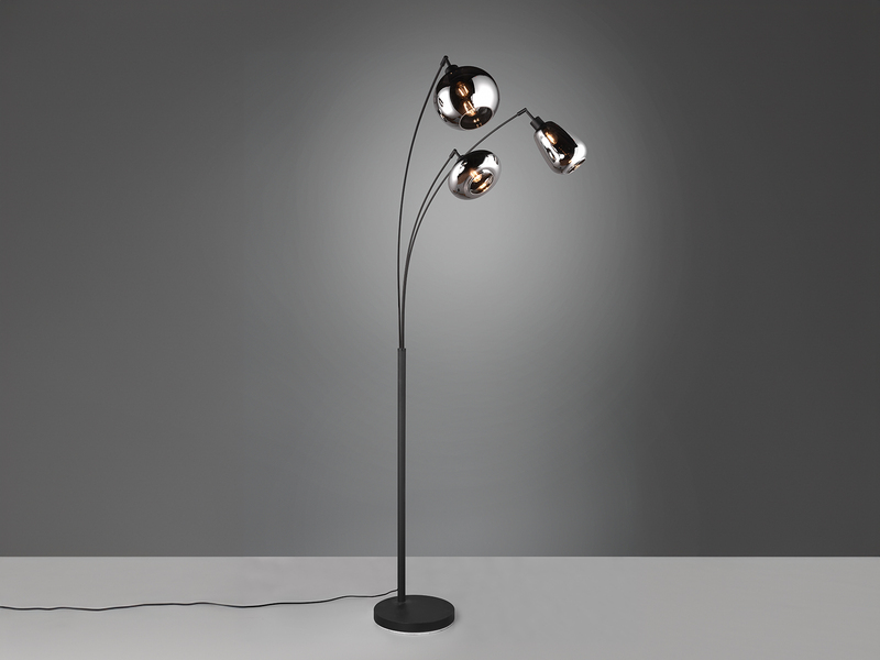 Große Stehlampe LUMINA mit 3 Glas Lampenschirmen in Chrom, Höhe 200cm