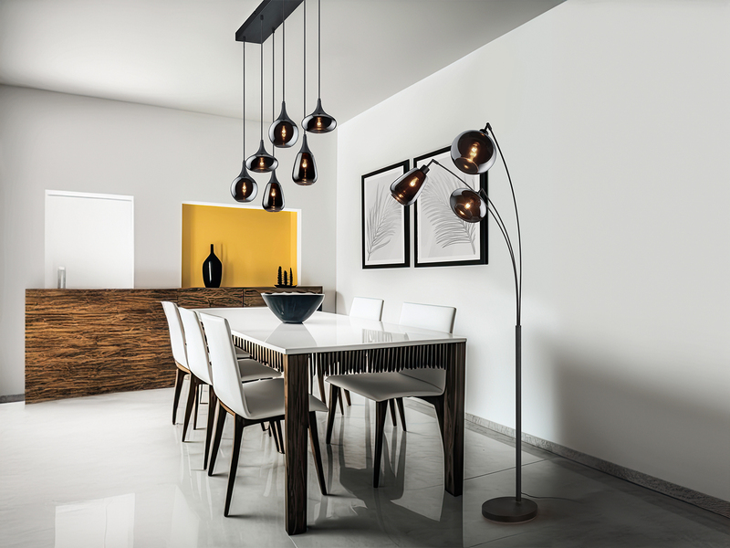 Große Stehlampe LUMINA mit 3 Glas Lampenschirmen in Chrom, Höhe 200cm