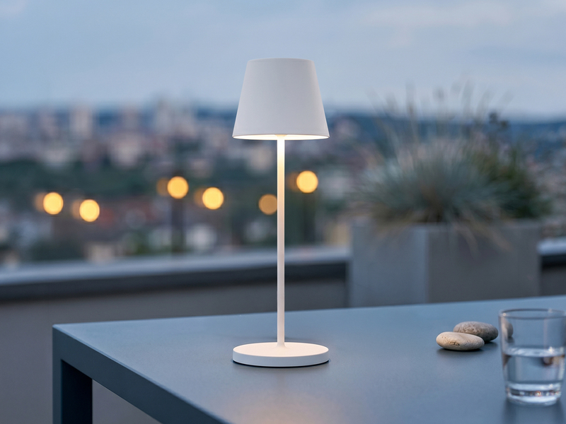 Akku Tischlampe COSENZA 2.0 Weiß ohne Kabel mit Ladestation, Höhe 34cm