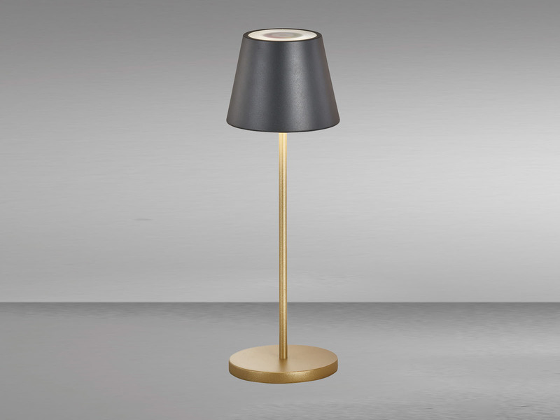 Akku Tischlampe COSENZA 2.0 Schwarz Gold ohne Kabel mit Ladestation, Höhe 34cm