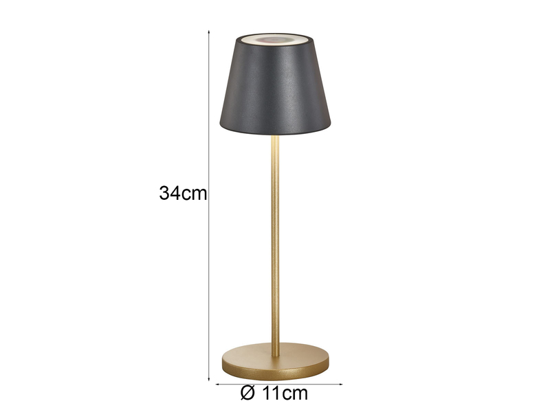 Akku Tischlampe COSENZA 2.0 Schwarz Gold ohne Kabel mit Ladestation, Höhe 34cm