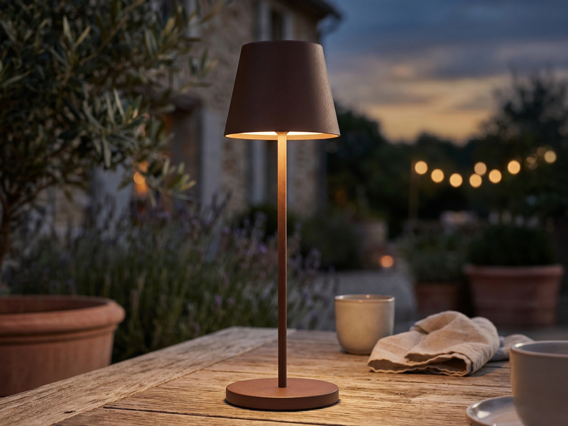 Akku Tischlampe COSENZA 2.0 Rostfarben ohne Kabel mit Ladestation, Höhe 34cm