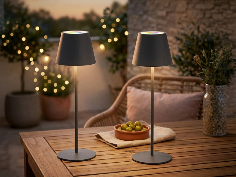 2er SET Akku Tischlampen Schwarz ohne Kabel mit Ladestation, Höhe 34cm
