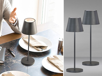 2er SET Akku Tischlampen Schwarz ohne Kabel mit Ladestation, Höhe 34cm