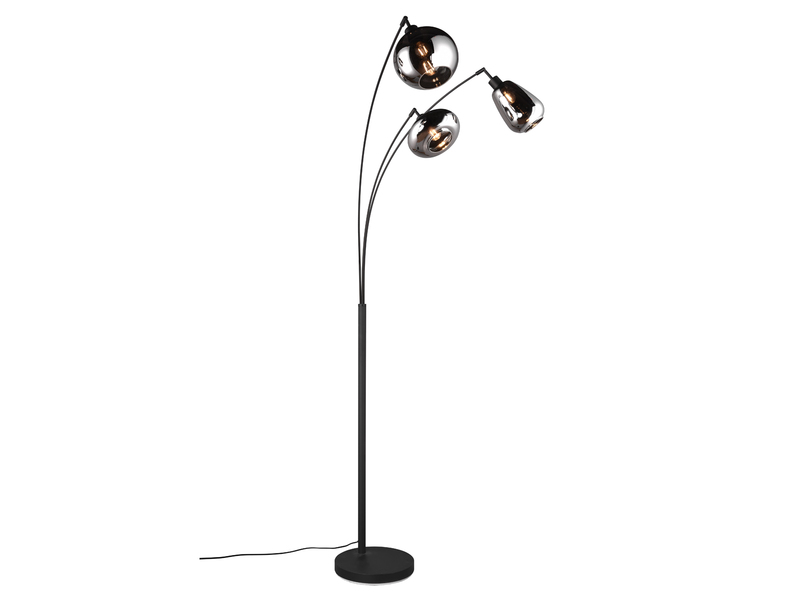 Große Stehleuchte mit 3 Glas Lampenschirmen Chrom inkl. E14 LED, Höhe 200cm