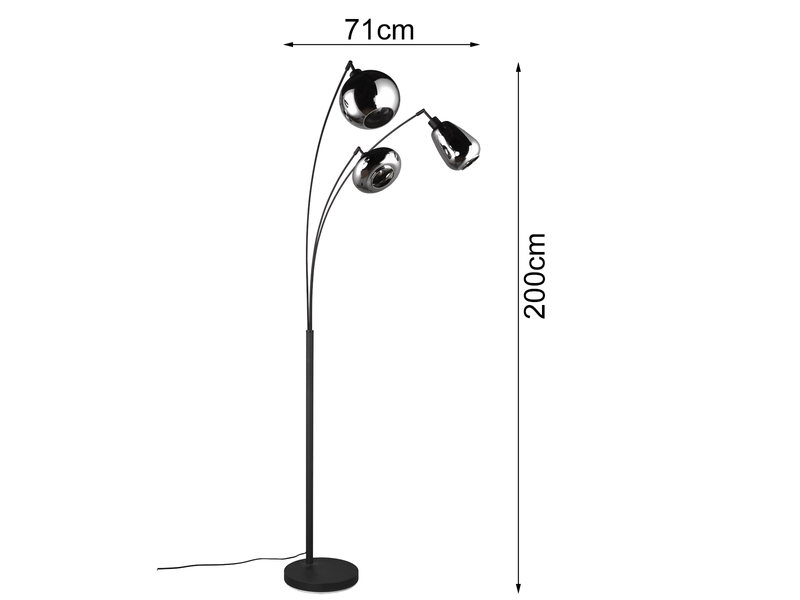 Große Stehleuchte mit 3 Glas Lampenschirmen Chrom inkl. E14 LED, Höhe 200cm