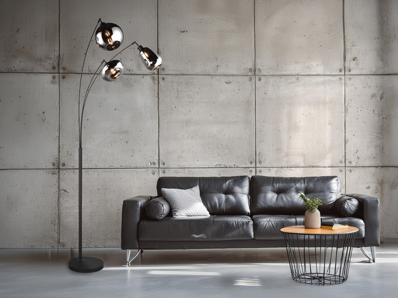 Große Stehleuchte mit 3 Glas Lampenschirmen Chrom inkl. E14 LED, Höhe 200cm
