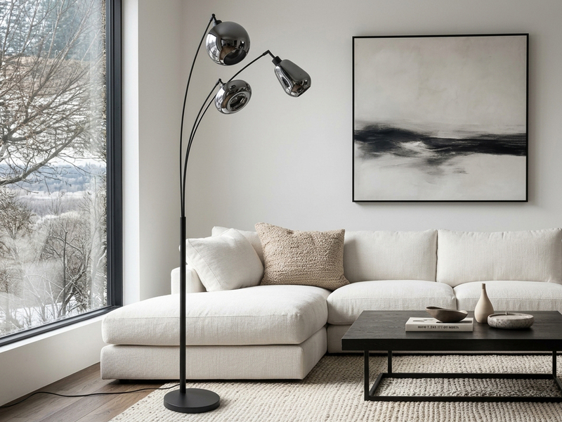 Große Stehleuchte mit 3 Glas Lampenschirmen Chrom inkl. E14 LED, Höhe 200cm