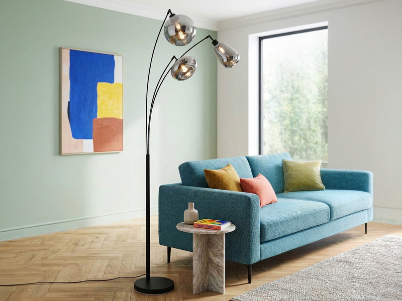 Große Stehleuchte mit 3 Glas Lampenschirmen Chrom inkl. E14 LED, Höhe 200cm