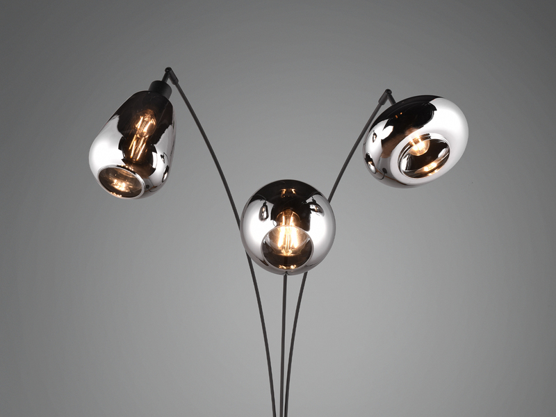 Große Stehleuchte mit 3 Glas Lampenschirmen Chrom inkl. E14 LED, Höhe 200cm