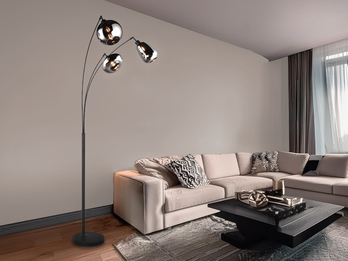 Große Stehleuchte mit 3 Glas Lampenschirmen Chrom inkl. E14 LED, Höhe 200cm