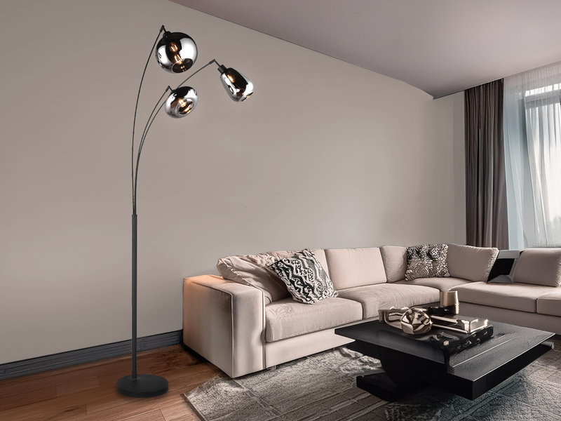 Große Stehleuchte mit 3 Glas Lampenschirmen Chrom inkl. E14 LED, Höhe 200cm