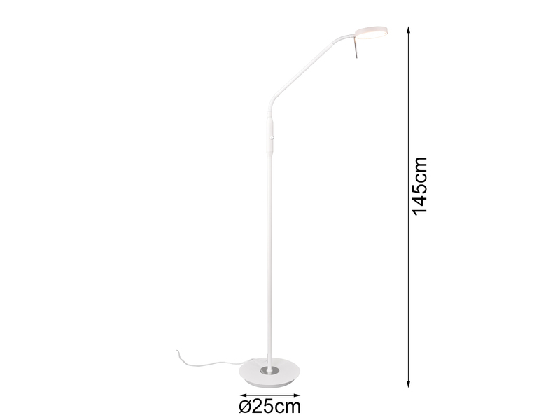 Moderne LED Stehlampe MONZA dimmbar mit Flexarm, Weiß, Höhe 145cm