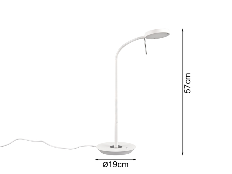 Moderne LED Schreibtischlampe MONZA dimmbar mit Flexarm, Weiß, Höhe 57cm