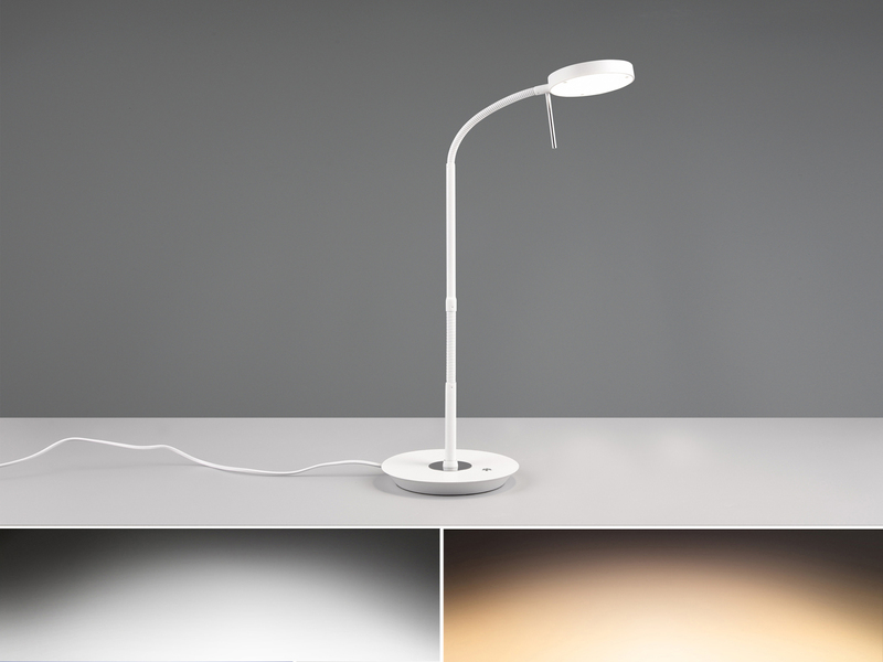Moderne LED Schreibtischlampe MONZA dimmbar mit Flexarm, Weiß, Höhe 57cm