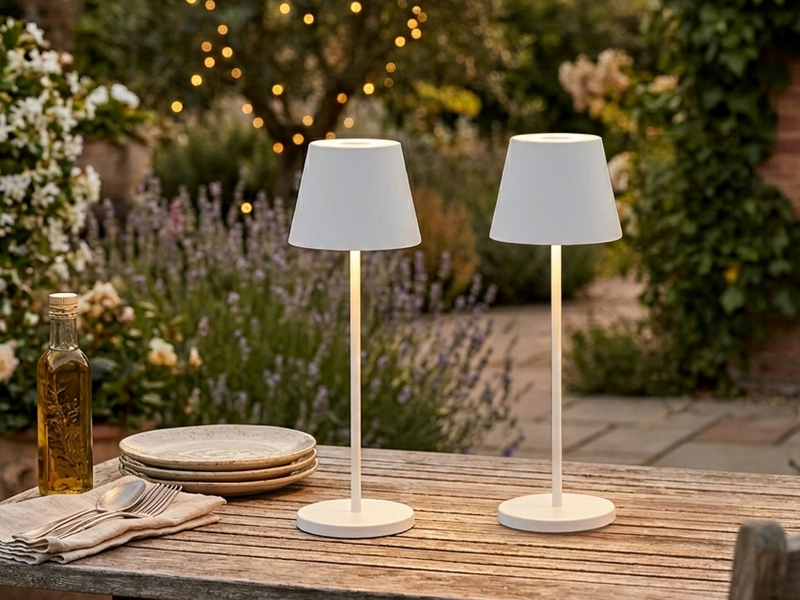 2er SET Akku Tischlampen Weiß ohne Kabel mit Ladestation, Höhe 34cm