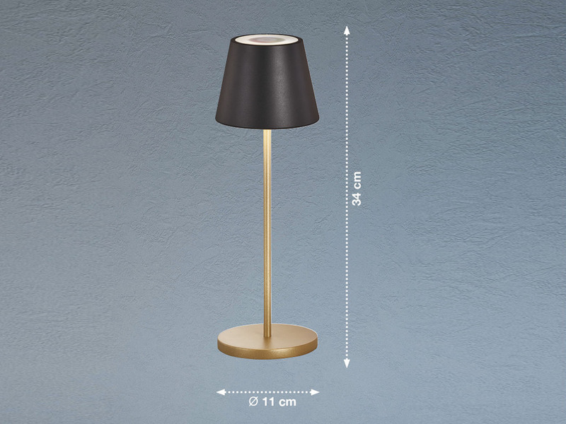 2er SET Akku Tischlampen Schwarz Gold ohne Kabel mit Ladestation, Höhe 34cm