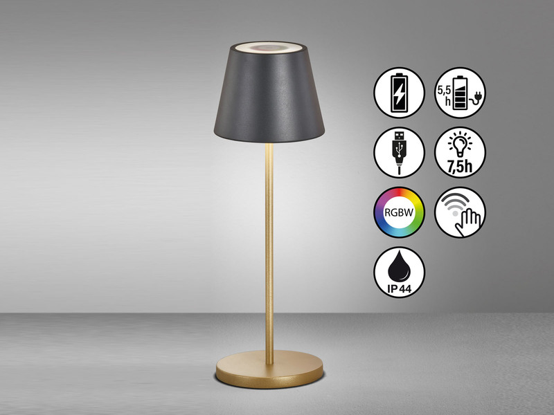 2er SET Akku Tischlampen Schwarz Gold ohne Kabel mit Ladestation, Höhe 34cm