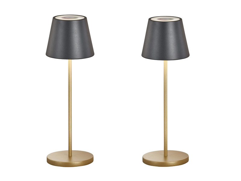 2er SET Akku Tischlampen Schwarz Gold ohne Kabel mit Ladestation, Höhe 34cm