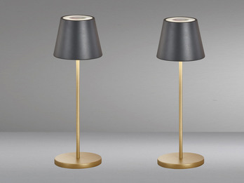 2er SET Akku Tischlampen Schwarz Gold ohne Kabel mit Ladestation, Höhe 34cm