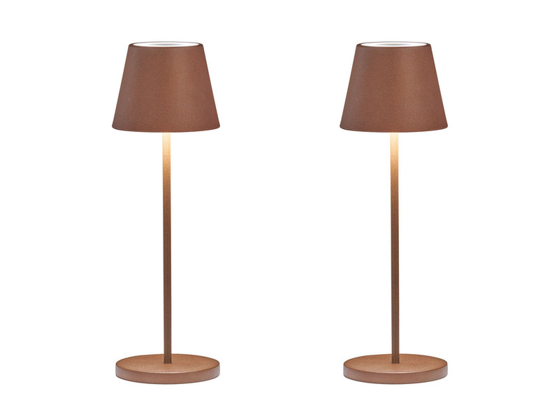 2er SET Akku Tischlampen Rostfarben ohne Kabel mit Ladestation, Höhe 34cm