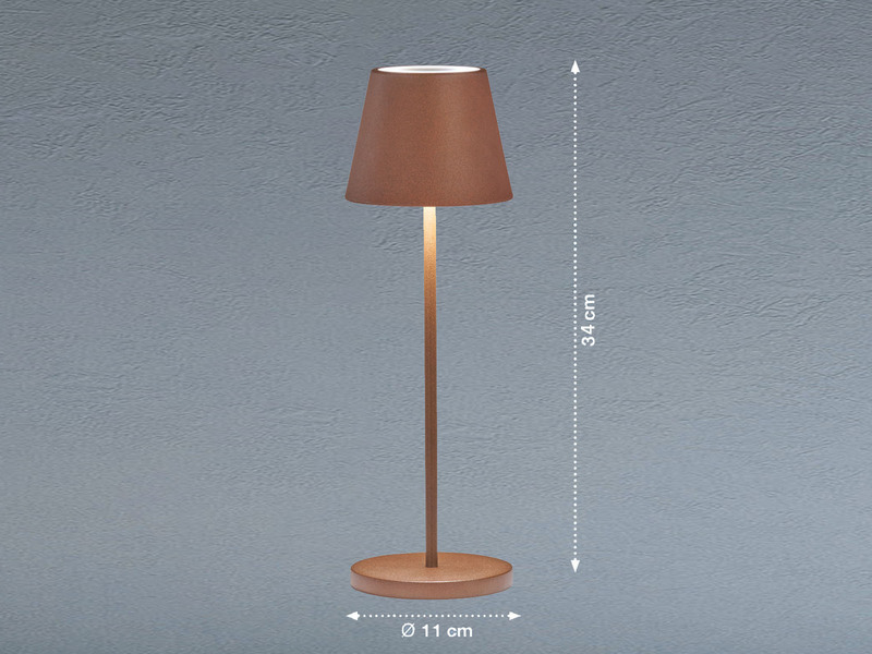 2er SET Akku Tischlampen Rostfarben ohne Kabel mit Ladestation, Höhe 34cm