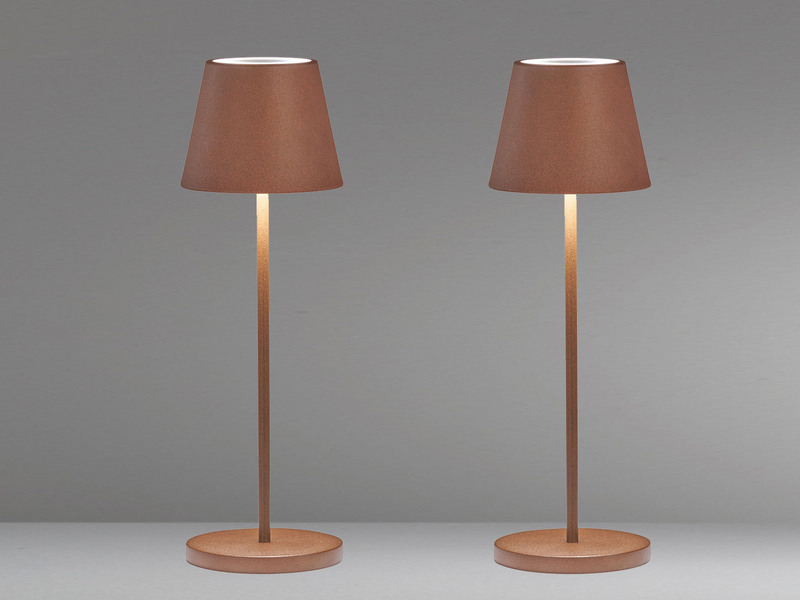 2er SET Akku Tischlampen Rostfarben ohne Kabel mit Ladestation, Höhe 34cm
