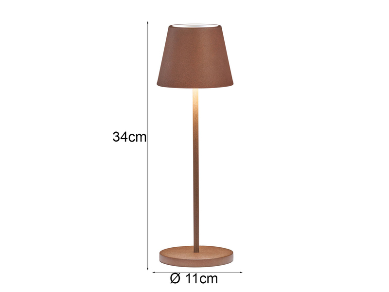 2er SET Akku Tischlampen Rostfarben ohne Kabel mit Ladestation, Höhe 34cm