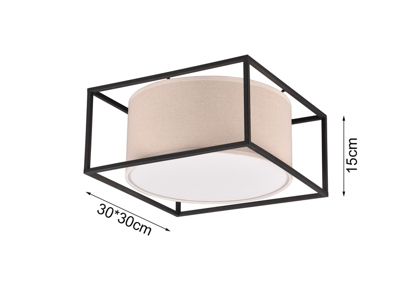 LED Deckenleuchte Metall mit Stoffschirm, Quadratisch 30x30cm