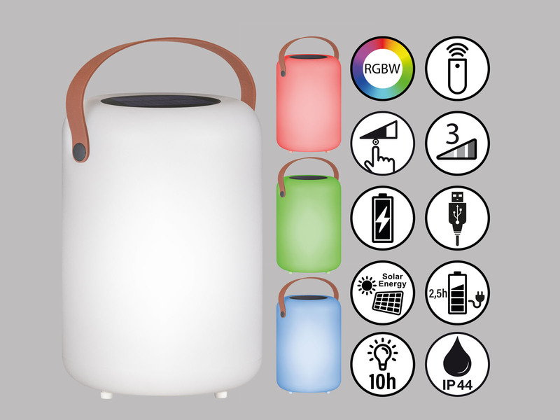 RGB Outdoor Tischleuchte ORNO 20cm mit Fernbedienung, per USB & Solar aufladbar