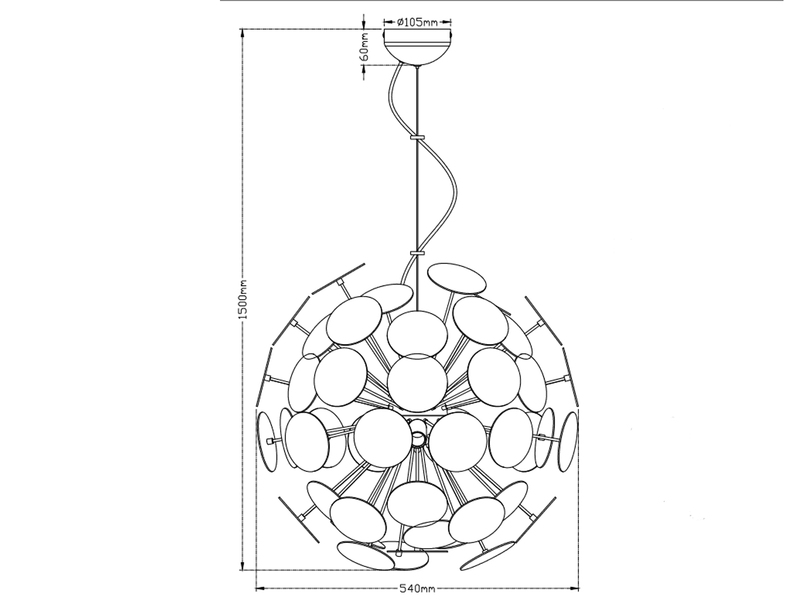 Ausgefallene Pendelleuchte DISCALGO mit Glas Lampenschirm Chrom bedampft  Ø 54cm