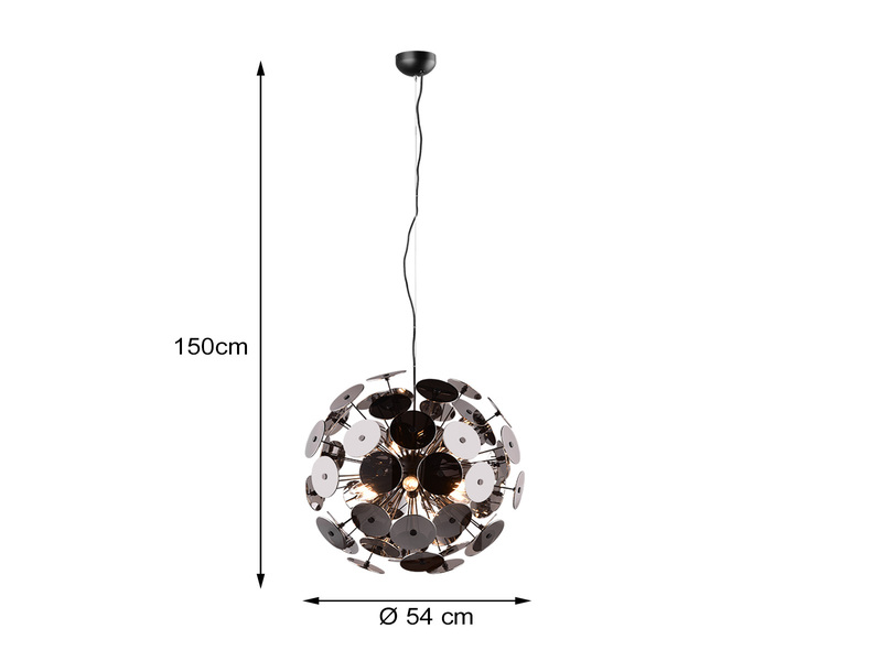 Ausgefallene LED Pendelleuchte mit Glas Lampenschirm Chrom bedampft  Ø 54cm