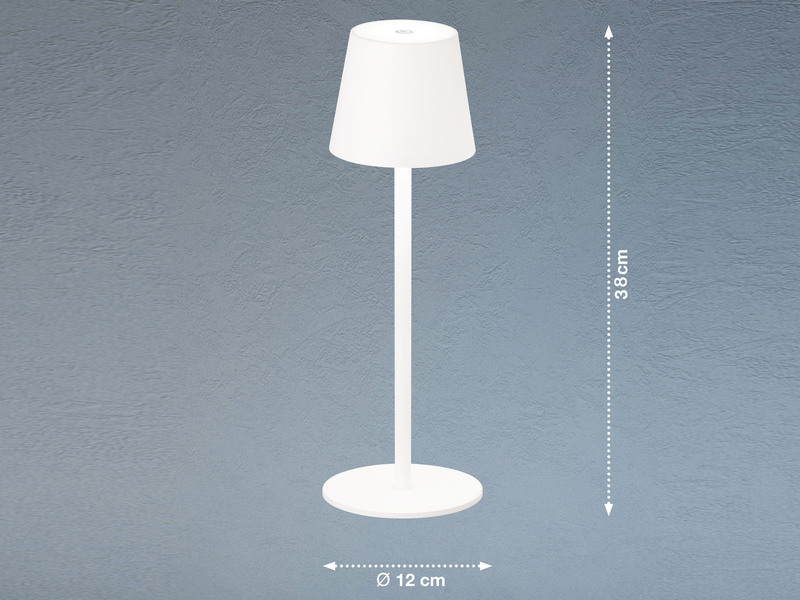 Akku Tischlampe TROPEA Weiß mit USB Kabel & Sensor Dimmer, Höhe 38cm
