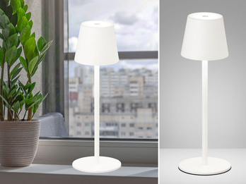 Kabellose Akku Tischlampe TROPEA Weiß mit USB Kabel & Sensor Dimmer, Höhe 38cm