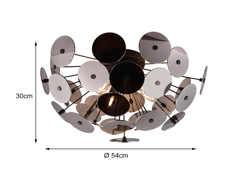 Ausgefallene Deckenleuchte DISCALGO mit Glas Lampenschirm Chrom bedampft Ø 54cm