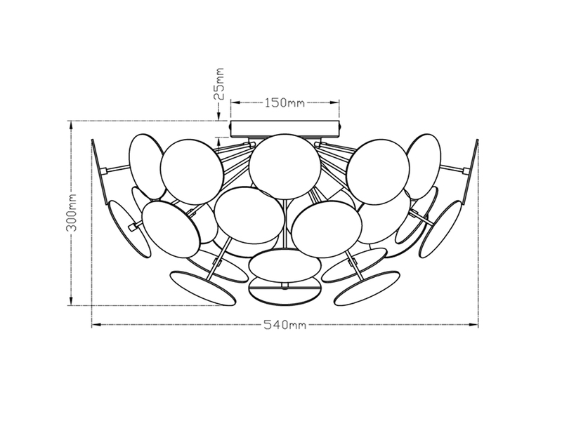 Ausgefallene Deckenleuchte DISCALGO mit Glas Lampenschirm Chrom bedampft Ø 54cm