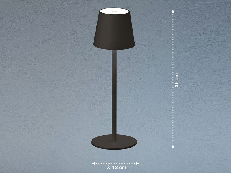 Akku Tischlampe TROPEA Schwarz mit USB Kabel & Sensor Dimmer, Höhe 38cm