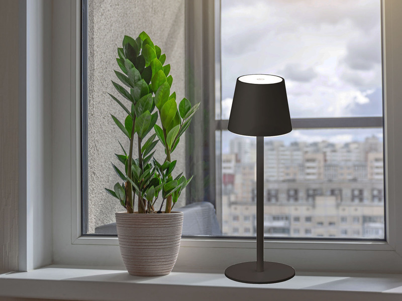 Akku Tischlampe TROPEA Schwarz mit USB Kabel & Sensor Dimmer, Höhe 38cm
