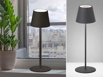 Kabellose Akku Tischlampe TROPEA Schwarz USB Kabel & Sensor Dimmer, Höhe 38cm