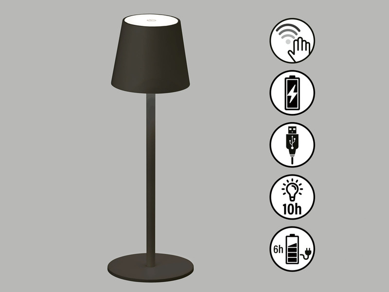 2er SET Akku Tischlampen Schwarz USB Kabel Sensor Dimmer, Höhe 38cm