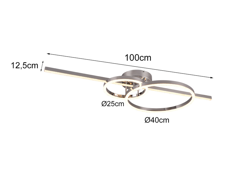 Moderne LED Deckenleuchte MONTILLA Chrom mit Fernbedienung dimmbar, Breite 100cm