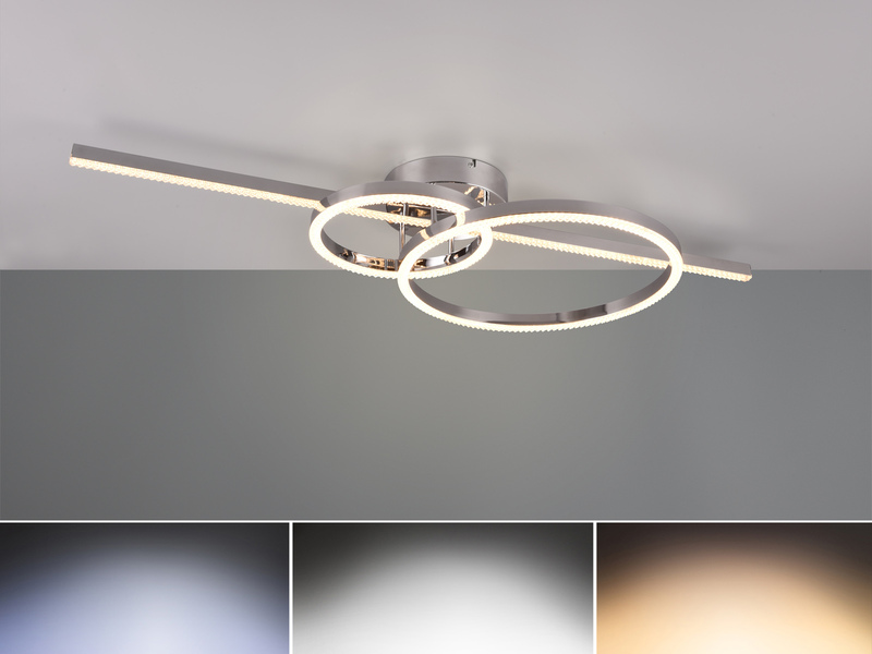 Moderne LED Deckenleuchte MONTILLA Chrom mit Fernbedienung dimmbar, Breite 100cm