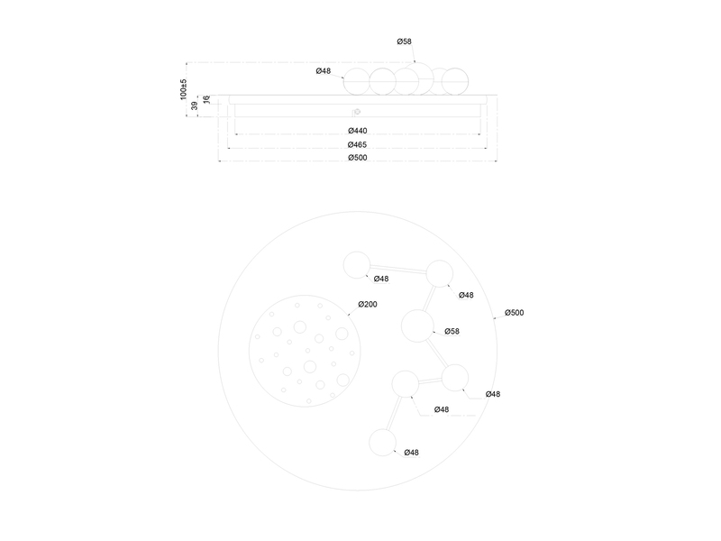 Flache LED Deckenleuchte ZODIAC Schwarz Rund Ø 50cm