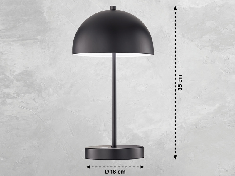 Kabellose Tageslicht Tischlampe KIA Schwarz dimmbar & USB, Höhe 35cm